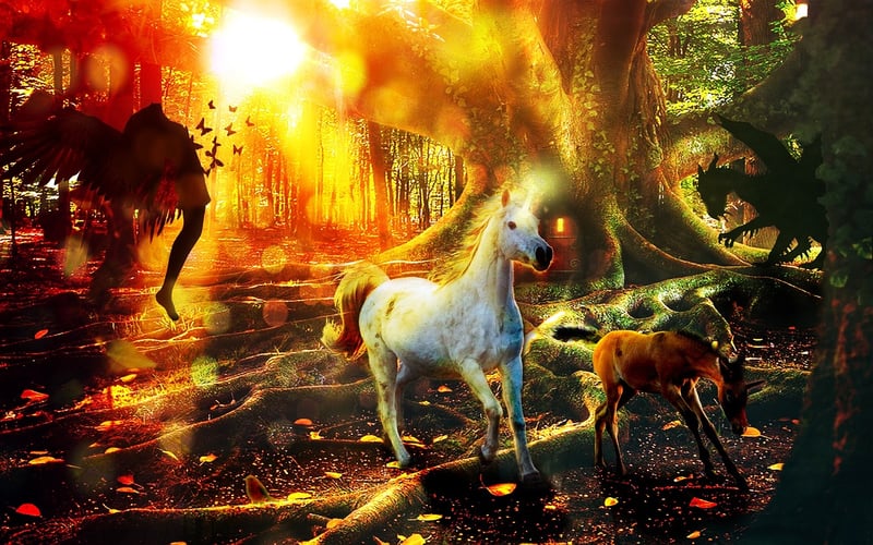 Unicorn in a magical garden